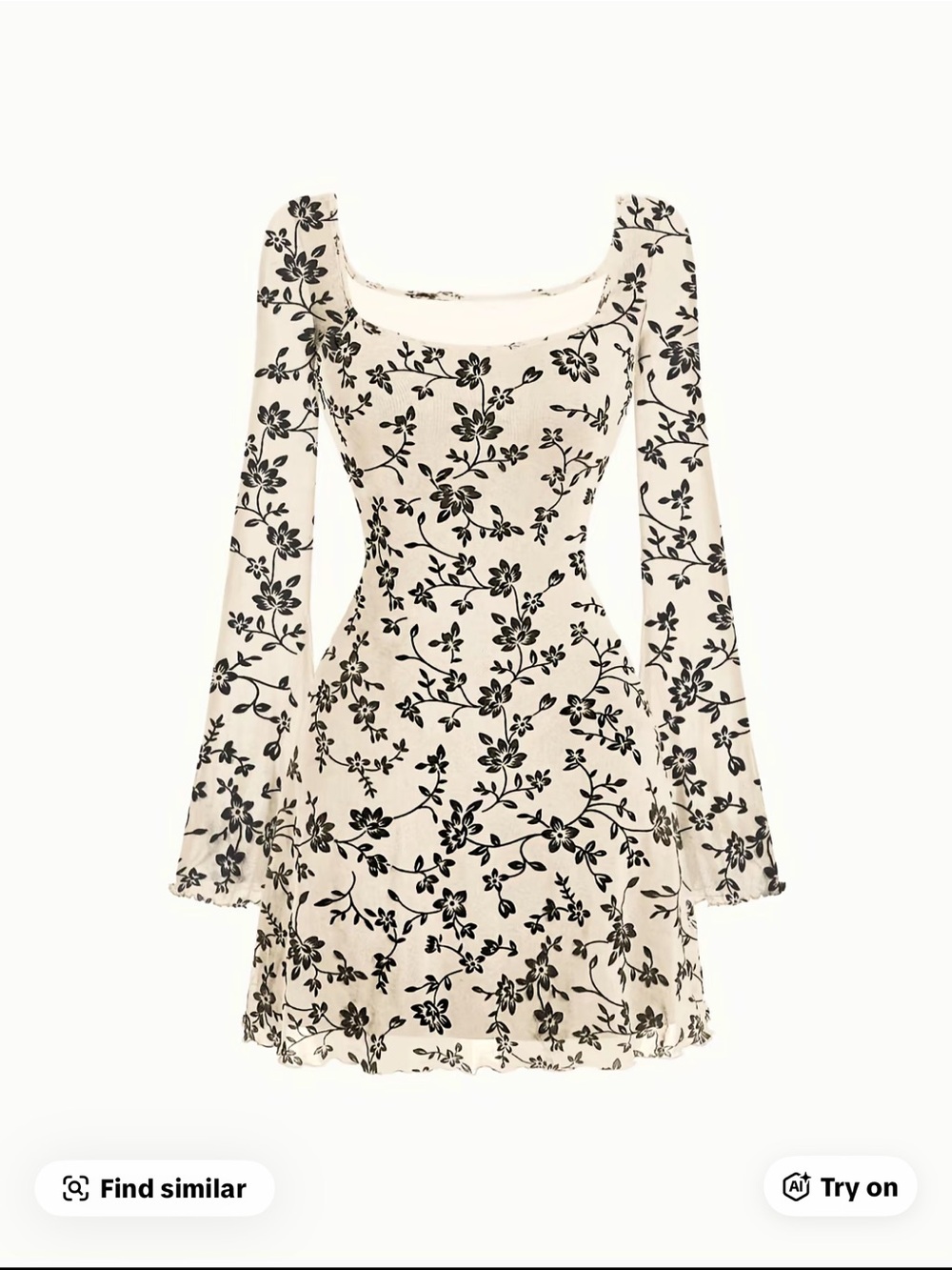 NWT Women's Cream Floral Square-Neck Mini Dress